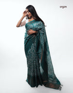 Load image into Gallery viewer, Elegant Green Kota Viscose Saree with Intricate White Woven Patterns
