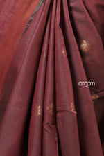 Load image into Gallery viewer, Elegant Brown Liva Saree with Zari Motifs and Border Design
