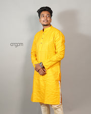 Bright Yellow Cotton Viscose Kurta for Men - Festive Wear