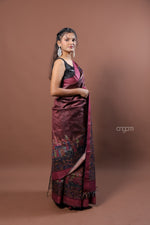 Load image into Gallery viewer, Kolika Tussar Digital Print Saree in Maroon with Artistic Motifs
