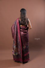 Load image into Gallery viewer, Kolika Tussar Digital Print Saree in Maroon with Artistic Motifs
