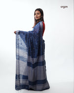 Load image into Gallery viewer, Elegant Navy Blue Liva Cotton Saree with Woven Borders
