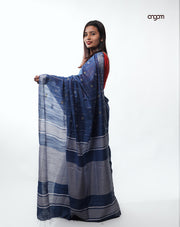 Elegant Navy Blue Liva Cotton Saree with Woven Borders