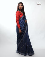 Load image into Gallery viewer, Elegant Navy Blue Liva Cotton Saree with Woven Borders
