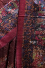 Load image into Gallery viewer, Kolika Tussar Digital Print Saree in Maroon with Artistic Motifs
