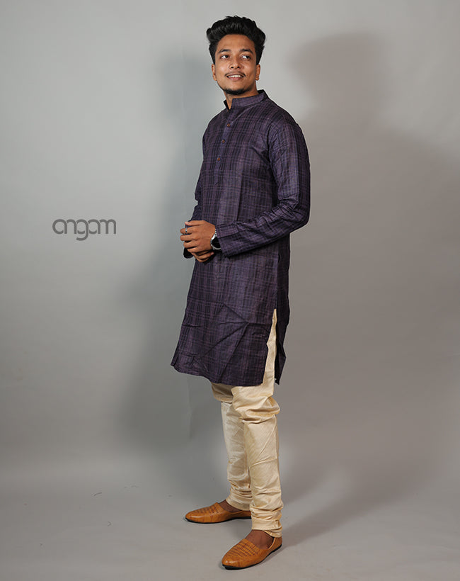 Classic Dark Purple Cotton Viscose Kurta for Men - Ethnic Wear
