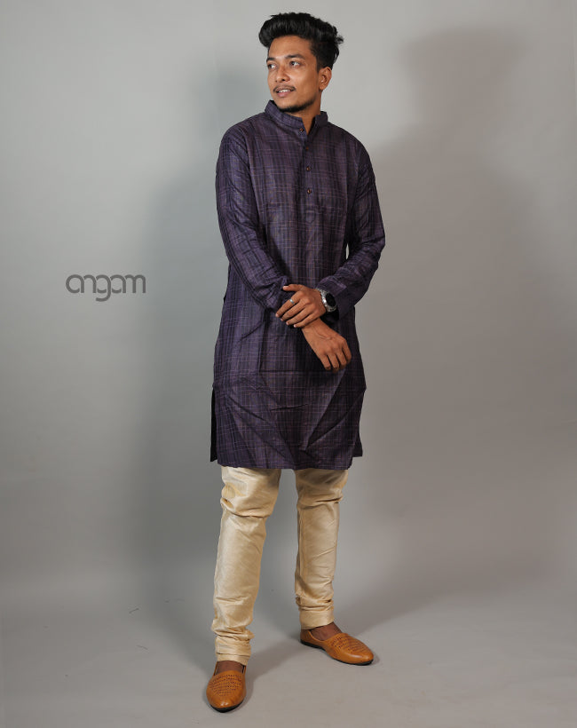 Classic Dark Purple Cotton Viscose Kurta for Men - Ethnic Wear