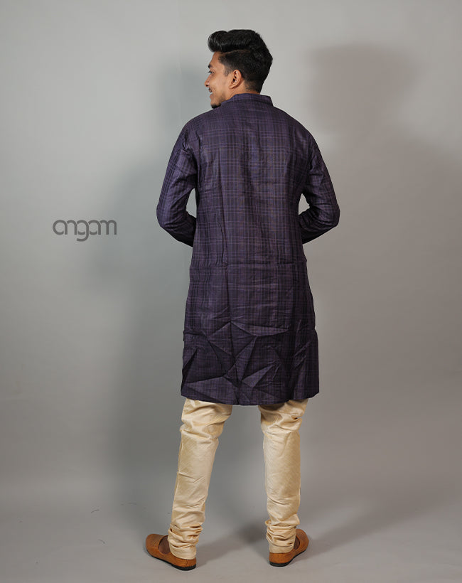 Classic Dark Purple Cotton Viscose Kurta for Men - Ethnic Wear