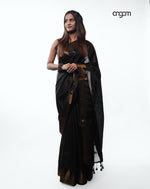 Load image into Gallery viewer, Elegant Black Kota Viscose Saree with Gold Woven Detailing
