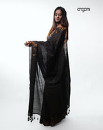 Load image into Gallery viewer, Elegant Black Kota Viscose Saree with Gold Woven Detailing
