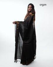 Elegant Black Kota Viscose Saree with Gold Woven Detailing