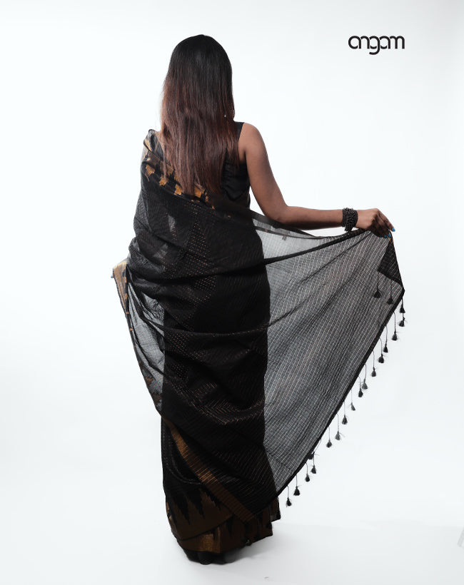 Elegant Black Kota Viscose Saree with Gold Woven Detailing