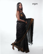 Load image into Gallery viewer, Elegant Black Kota Viscose Saree with Gold Woven Detailing
