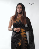 Load image into Gallery viewer, Elegant Black Kota Viscose Saree with Gold Woven Detailing
