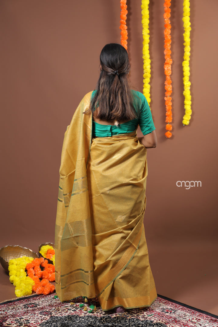 Elegant Mustard Yellow Liva Saree with Subtle Woven Designs