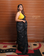 Elegant Black Art Silk Saree with Silver and Gold Accents