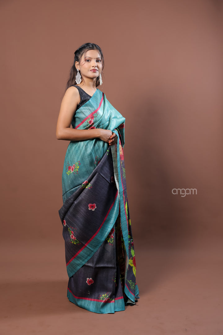 Kolika Ghicha Digital Print Saree with Floral and Elegant Patterns