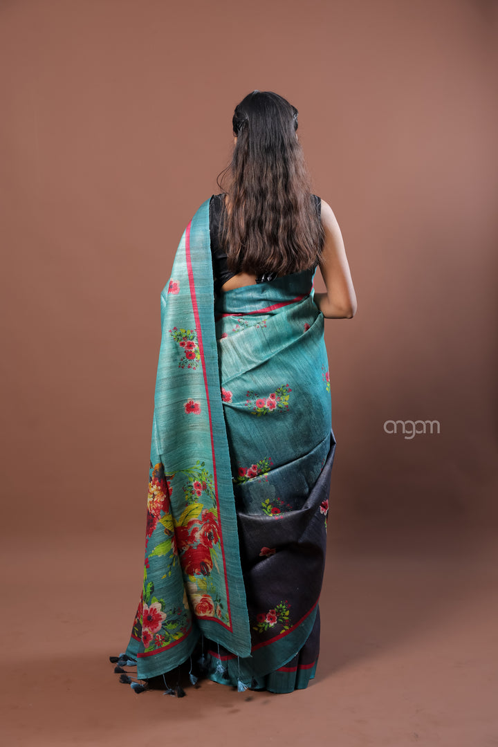 Kolika Ghicha Digital Print Saree with Floral and Elegant Patterns