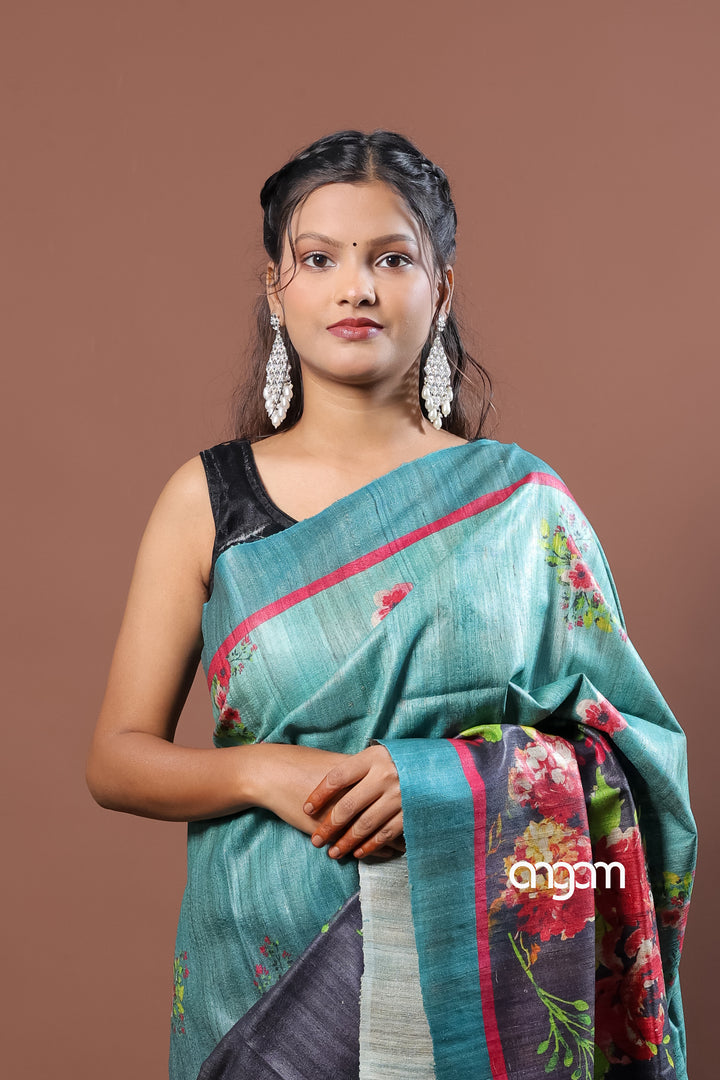 Kolika Ghicha Digital Print Saree with Floral and Elegant Patterns