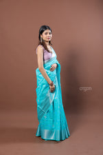 Load image into Gallery viewer, Sky Blue Kota Viscose Digital Print Saree with Floral Accents
