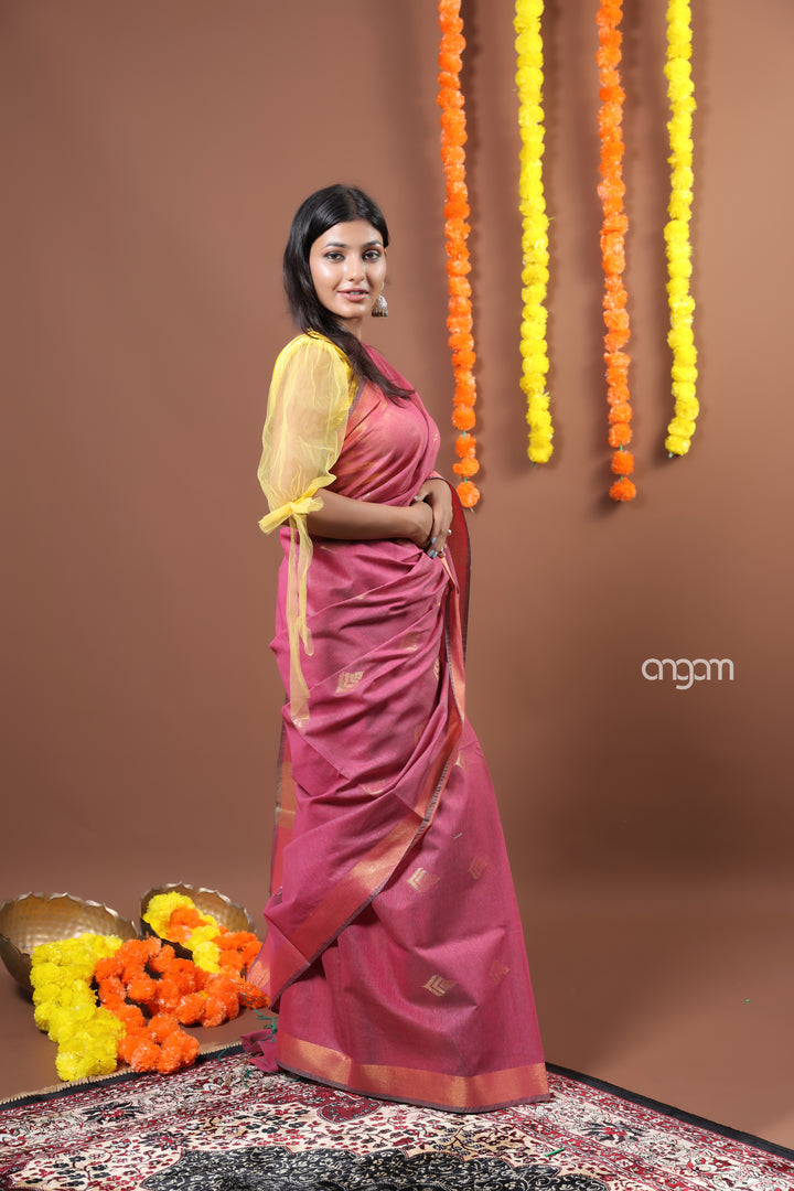 Pink Liva Saree with Subtle Zari Accents and Elegant Drape