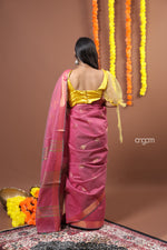 Load image into Gallery viewer, Pink Liva Saree with Subtle Zari Accents and Elegant Drape
