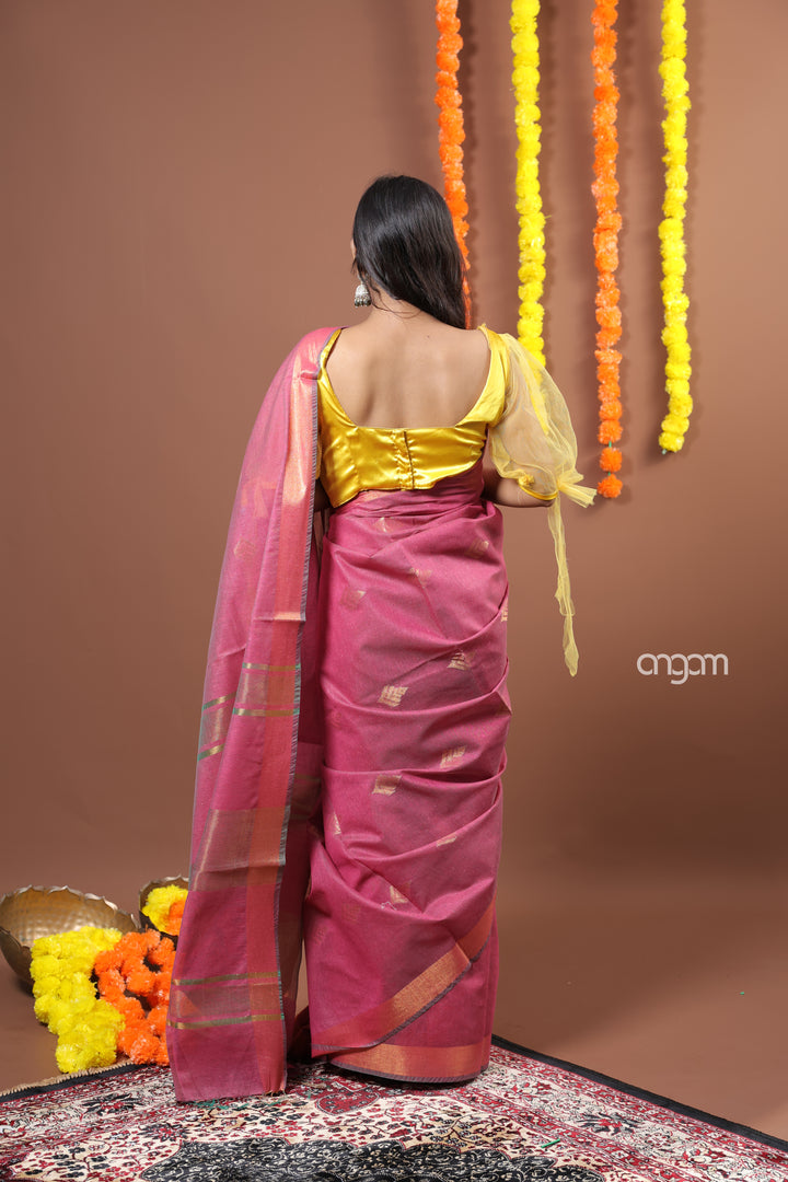 Pink Liva Saree with Subtle Zari Accents and Elegant Drape