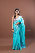 Load image into Gallery viewer, Sky Blue Kota Viscose Digital Print Saree with Floral Accents
