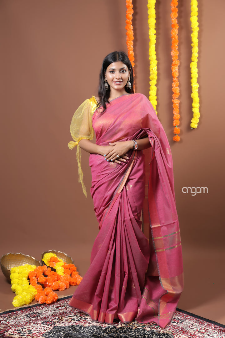 Pink Liva Saree with Subtle Zari Accents and Elegant Drape