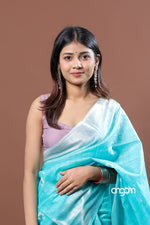 Load image into Gallery viewer, Sky Blue Kota Viscose Digital Print Saree with Floral Accents
