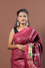 Load image into Gallery viewer, Kolika Ghicha Digital Print Saree in Maroon with Floral Elegance
