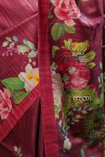 Load image into Gallery viewer, Kolika Ghicha Digital Print Saree in Maroon with Floral Elegance
