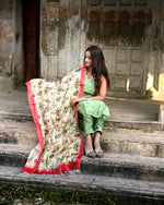 Load image into Gallery viewer, Elegant Floral Tussar Silk Dupatta with Crimson Border Accent

