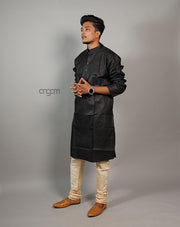 Elegant Black Cotton Viscose Kurta for Men – Festive Wear