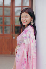 Load image into Gallery viewer, Light Pink Silk Saree with Elegant Floral Print Detailing
