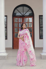 Load image into Gallery viewer, Light Pink Silk Saree with Elegant Floral Print Detailing
