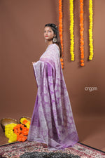 Load image into Gallery viewer, Elegant Lavender Cotton Slub Saree with Intricate White Prints Design
