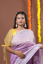 Load image into Gallery viewer, Elegant Lavender Cotton Slub Saree with Intricate White Prints Design
