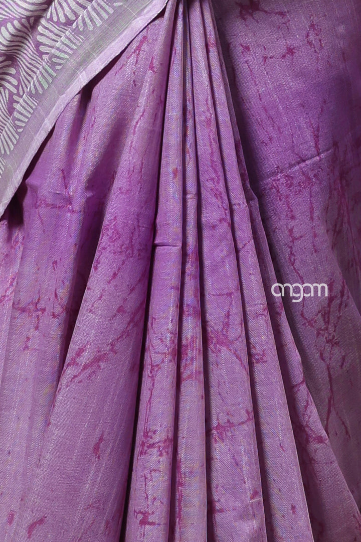 Elegant Lavender Cotton Slub Saree with Intricate White Prints Design