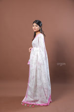 Load image into Gallery viewer, White and Pink Linen Digital Print Saree with Border
