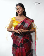 Load image into Gallery viewer, Elegant Multicolor Checked Linen Saree with Tassel Detailing and Shine
