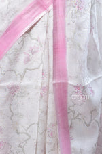 Load image into Gallery viewer, White and Pink Linen Digital Print Saree with Border
