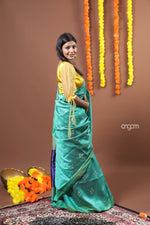 Load image into Gallery viewer, Green Art Dupion Saree with Elegant Motifs and Contrast Border
