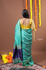 Load image into Gallery viewer, Green Art Dupion Saree with Elegant Motifs and Contrast Border
