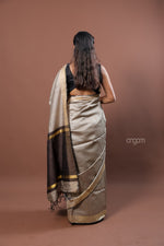 Load image into Gallery viewer, Elegant Beige Tussar Silk Saree with Dark Brown Border
