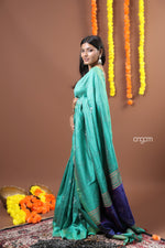 Load image into Gallery viewer, Green Art Dupion Saree with Elegant Motifs and Contrast Border
