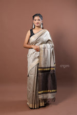 Load image into Gallery viewer, Elegant Beige Tussar Silk Saree with Dark Brown Border

