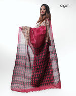 Load image into Gallery viewer, Maroon Cotton Slub Saree with Artistic Printed Border and Pallu
