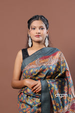 Load image into Gallery viewer, Kolika Tussar Digital Print Saree in Teal with Floral Motifs
