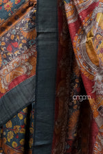 Load image into Gallery viewer, Kolika Tussar Digital Print Saree in Teal with Floral Motifs

